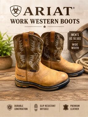 Ariat Men’s Work Hog Boots – Tan Leather | Wide Width | US 10.5 EE